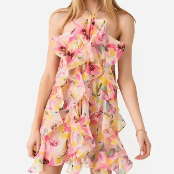 Misa Miah Ruffle Hello Yellow Flower Mix Dress - Picture 1 of 3